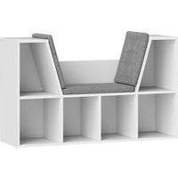 HOMCOM Bücherregal mit Sitzkissen, Aufbewahrungsregal mit 6 Fächern, Leinenoptik, Kleiner Bücherschrank für Wohnzimmer, Schlafzimmer, 105 x 30 x 63 cm, Weiß Aos – Ansicht 1