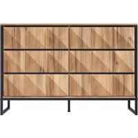 Sideboard mit 6 Schubladen, schwarzem Metallrahmen und geometrischen Schubladenfronten, 120x40x80 cm, Naturfarbe – Ansicht 1