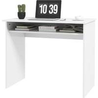 HOMCOM Computertisch schlicht und kompakt mit 1 Regal, Spanplatten, Maße 90l x 50B x 74H cm, Lackweiß Aosom – Ansicht 1