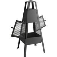 Outsunny Feuerschale 41 x 40,5 x 97 Feuerstelle mit konischem Zugkamin Funkenschutz Kohlenstoffstahl Feuerschalen für Garten, Balkon Terrasse, Outdoor Camping S – Ansicht 1