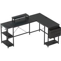 HOMCOM Wendbarer Eckschreibtisch, modular 168–240 cm, Industrie-Design – verstellbares Regal, Aufbewahrungstasche, Monitorhalter, Schreibtisch für 2 Personen, s – Ansicht 1