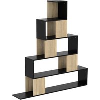 HOMCOM Aufbewahrungsregal, geometrisches 5-Ebenen-Bücherregal für Büro, Wohnzimmer, Schlafzimmer, 120 x 22 x 131,5 cm, schwarz und Naturholz Aosom – Ansicht 1