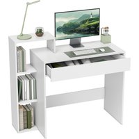 HOMCOM Platzsparender Moderner Schreibtisch mit 3 Offenen Regalen und Großer Schublade, Schreibtisch mit Bücherregal aus Holz, Computertisch für Büro, Arbeitszi – Ansicht 1