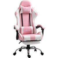 Vinsetto Gamingstuhl Computerstuhl Ergonomischer Bürostuhl mit Kopfstütze Lendenkissen höhenverstellbar 360°drehbar Rosa+Weiß Aosom – Ansicht 1