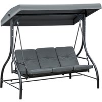 Outsunny 2 in 1 Hollywoodschaukel mit Liegefunktion 3-Sitzer Gartenschaukel mit verstellbarem Sonnendach, Schaukelbank belast bis 240kg, Gartenliege für Garten,