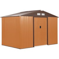 Outsunny Metall Gerätehaus Gartenhaus mit Fundament, Geräteschuppen, wetterfest, Gelb, 277x195x192cm Aosom – Ansicht 1