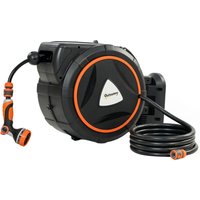 Outsunny Schlauchaufroller 23+2 m mit 12 Sprühmodi, Wand-Schlauchhaspel mit automatischer Verriegelung und kontrollierter Rückführung, 180° schwenkbarer Halter, – Ansicht 1