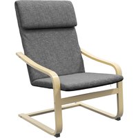 HOMCOM Relaxsessel Ruhesessel mit Kopfkissen Schwingstuhl Esszimmerstuhl Leinenoptik Dunkelgrau Birkenholz 66,5x80x99cm für Wohnzimmer Aosom.de – Ansicht 1