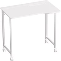 HOMCOM Schreibtisch, klappbarer Computertisch mit Rollen, Geräteschlitz, platzsparender Bürotisch Kleiner PC Tisch für Büro/Schlafzimmer, 80 x 52 x 75 cm Weiß A – Ansicht 1