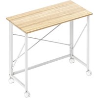 HOMCOM Schreibtisch Klappbar Kleiner 80 cm Klappschreibtisch mit Rollen Platzsparend Computertisch für Home Office, Natur Aosom – Ansicht 1