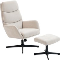 HOMCOM Relaxsessel mit Hocker, Sessel mit hoher Rückenlehne, Loungesessel mit Wippfunktion Leinenoptik Metallsockel, Polstersessel für Wohnzimmer, Schlafzimmer, – Ansicht 1