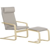 HOMCOM Relaxsessel aus Holz mit passendem Fußhocker und Kopfkissen, Sessel aus Holz und Leinenstoff, 67x69x100cm, Grau Aosom – Ansicht 1