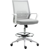 Vinsetto Bürostuhl Höhenverstellbarer Bürostuhl 64L x 59B x 104-124H cm drehbarer Bürohocker 360° atmungsaktives Netzgewebe Grau und Weiß Aosom – Ansicht 1