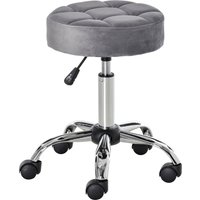 HOMCOM Salonstuhl mit Rädern Rollhocker höhenverstellbar drehbar Samt-Touch Chrom-Basis Grau 35x35x49-61cm für Friseursalons & Kosmetikstudios Aosom.de – Ansicht 1