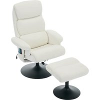 Relaxsessel mit Liegefunktion und 5-Punkte-Massage, Fernsehsessel mit elektrischer Heizfunktion und Hocker, 360° drehbar, Chenille-Stoff, 75,5x77x100 cm, Weiß – Ansicht 1