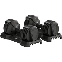 SPORTNOW Set aus 2 verstellbaren Kurzhanteln 2/4.5/7/9/11 kg 5-in-1, Fitnessgewichte mit Quick-Dial-System, Aufbewahrungsbasen, rutschfester Griff, sichere Verr
