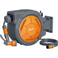 Outsunny Gartenschlauchwagen, Wasserschlauchwagen, 30+2 m, mit Wandhalterung + Griff, 180° drehbar, 7 Bewässerungsoptionen, grau Aosom – Ansicht 1
