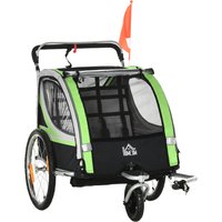 HOMCOM 2 in 1 Kinderanhänger Fahrradanhänger für max. zwei Kinder ab 1,5 Jahren mit 5-Punkt Sicherheitsgurt und 360° drehbar Aosom.de – Ansicht 1