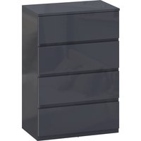 HOMCOM Kommode 4 Schubladen, hochglänzendes Aufbewahrungsmöbel, Soft-Close, modernes Design, Kommode für Schlafzimmer, Wohnzimmer, Flur, 55 x 34 x 80 cm, grau A – Ansicht 1