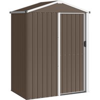 Outsunny Metall Gerätehaus 1,1 m², Geräteschuppen mit Sattedach Abschließbarer Schiebetür Handschuhen, 136 x 87 x 179 cm, wetterfest Outdoor Gartenhaus Schuppen – Ansicht 1
