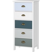 HOMCOM Kommode Schubladenschrank Aufbewahrungsschrank mit 5 Schubladen in verschiedenen Farben und Muschelgriffen aus Metall MDF - Maße: 45B x 30T x 95,4H cm Ao – Ansicht 1