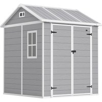 Outsunny Gerätehaus 2,91m² 181 x 181 x 220 cm Geräteschuppen mit Satteldach Boden Abschließbarer Tür wetterfest Gartenhaus mit Fenster Outdoor Garten Schuppen f – Ansicht 1