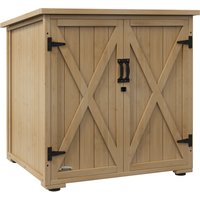 Outsunny Gartenschrank Geräteschrank wetterfester Holzschrank mit Doppeltür 77,5 x 88 x 90 cm für Garten & Terrasse in Natur Aosom.de – Ansicht 1