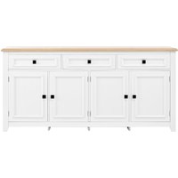Modernes Sideboard, großer Stauraum mit 3 Schubladen und 4 Türen, 160x35x76 cm, Weiß – Ansicht 1