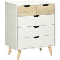 HOMCOM Kommode mit 5 Schubladen Beistellschrank Sideboard für Wohnzimmer Schlafzimmer, 60x40x77,5 cm, Weiß Hellbraun, elegantes Design aus Spanplatte Aosom.de – Ansicht 1