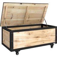Outsunny Gartenbox Holz Auflagenbox 121L Aufbewahrungsbox mit Rollen, Wetterbeständige Aufbewahrungskiste für Balkon, Terrasse, Natur Aosom – Ansicht 1