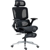 HOMCOM Ergonomischer Bürostuhl mit 4D-Armlehnen, verstellbarer Kopfstütze & Sitztiefe, Netz, neigbar, höhenverstellbar, Lendenstütze, Fußstütze, Schwarz Aosom – Ansicht 1