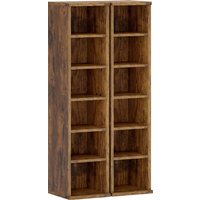 HOMCOM 2er-Set CD- und DVD-Regale, schmale CD-Ständer mit 12 Fächern, verstellbare Einlegeböden, Regal für Wohnzimmer, Büro, 21x22,5x88,5 cm, Rustikales Braun A – Ansicht 1