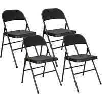 HOMCOM 4er-Set Klappstühle, Tragbare Bürostuhl mit Kissen, Leinenoptik, Stahlbeine, Faltstuhl für Büro Empfang Wartezimmer, Schwarz Aosom – Ansicht 1