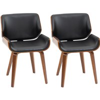 HOMCOM Esszimmerstühle 2er Set Küchenstuhl mit Rückenlehne, Stühle mit Holzbeine, Vintage Polsterstuhl für Esszimmer, Esstisch, Kunstleder, Schwarz Aosom – Ansicht 1