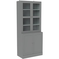 HOMCOM Vitrine/Bücherschrank, 6-stufiges Aufbewahrungsmöbel mit 4 Türen davon 2 aus Einscheiben-Sicherheitsglas, verstellbare Einlegeböden, modernes Design, für – Ansicht 1