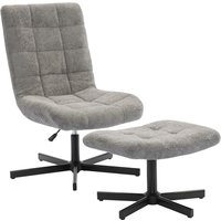 HOMCOM Relaxsessel mit Fußhocker, drehbar 360°, Velours, höhenverstellbar, Rückenlehne 4-fach (bis 135°), gepolstert, Grau Aosom