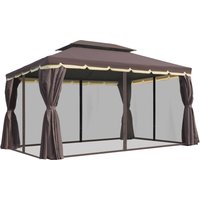 Outsunny Gartenpavillon 390 x 290 x 280 cm mit 4 Seitenteilen, wetterfestes Gartenzelt Partyzelt mit Moskitonetz aus Aluminium und Polyester Aosom.de – Ansicht 1