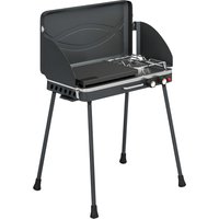 Outsunny Tragbarer Gasgrill 2 Brenner 7 kW 2-in-1 Tischgrill mit Braten klappbar Beine Grillrost Windschutz Deckel Verschluss Antihaftbeschichtung, Campinggrill – Ansicht 1