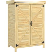 Outsunny Holz-Außenschrank, Gartenhaus mit verzinktem Metalldach, Regale, 2 Türen, Haken, Geräteschuppen zur Werkzeugaufbewahrung, 71,5x39x95 cm, Natur Aosom – Ansicht 1