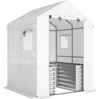 Outsunny Tomatengewächshaus Foliengewächshaus mit Hochbeet Rolltor Fenster Schrägdach 141 x 141 x 190 cm Stabil Treibhaus mit PE-Folie Tomatenhaus Gewächshaus f – Ansicht 1