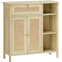 HOMCOM Buffetschrank, Aufbewahrungsmöbel mit 2 Türen aus Rattan, Schublade, offene Fächer und verstellbare Regale, Bohème-Stil, Buffet für Esszimmer, Küche und  – Ansicht 1