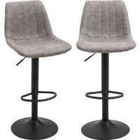 HOMCOM Barhocker 2er Set, Gepolstert Barstuhl mit Metallgestell, Lehne, Höhenverstellbar Küchenstühle mit Fußstütze, 360° Drehbar, Tresenhocker für Küche, Wohnz