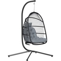 Outsunny Hängesessel Ei mit Gestell, Gartenschaukel außen mit klappbarem Korb, UV-beständiges Kissen und abnehmbarem Nackenkissen für Innen und Außen, Tragfähig – Ansicht 1