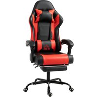 HOMCOM Ergonomischer Gaming-Stuhl, Gaming-Chair mit vibrierender Lendenmassage, bis 155° verstellbar, höhenverstellbar, Nackenkissen und ausziehbare Fußstütze,  – Ansicht 1