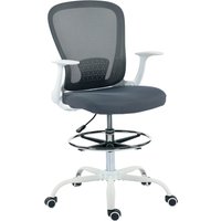 HOMCOM Ergonomischer Bürostuhl mit verstellbarer Fußstütze und hochklappbaren Armlehnen, Zeichenstuhl mit Netzrücken, höhenverstellbar, hohe Armlehnen, 360° dre – Ansicht 1