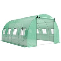 Outsunny Gewächshaus ca. 4 x 3 x 2 m Foliengewächshaus mit Rollbar 2 Reißverschlusstür & 8 Netzfenster Stützstangen Verlängerte Kanten, UV-beständig Folientunne – Ansicht 1