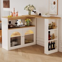 Bartisch 360-Grad drehbar mit integriertem Stauraum LED Glasfront 138-193x39x105 cm Weiss Aosom.de