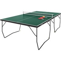 SPORTNOW Indoor Tischtennisplatte mit Rollen, Tischtennistisch Klappbar, Tischtennisspiel-Set mit 2 Tischtennisschlägern, 3 Bällen, Stahl, Grün Aosom – Ansicht 1