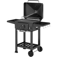 Outsunny Holzkohlegrill BBQ Smoker mit Deckel Thermometer höhenverstellbar Kohlepfanne Grillrost Seitentisch Aschefach Lüftungsschlitzen, Grillwagen mit Räder K – Ansicht 1