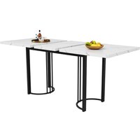 Ausziehbarer Esstisch mit Metallgestell, 140-179.5x80x75.5 cm, Weiß+Schwarz – Ansicht 1
